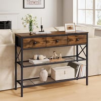 FAVOOSTY konzolasztal előszobába, kanapéhoz illő fából, 3 fiókkal és 2 szintes polccal, 101 x 29,5 x 76,5 cm 7