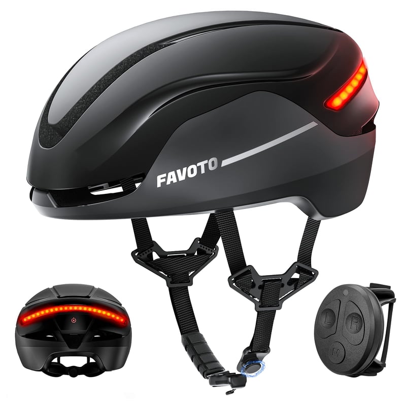 Cască de ciclism Favoto pentru bărbați cu lumină spate intermitentă și telecomandă, pentru biciclete electrice și cursiere, negru