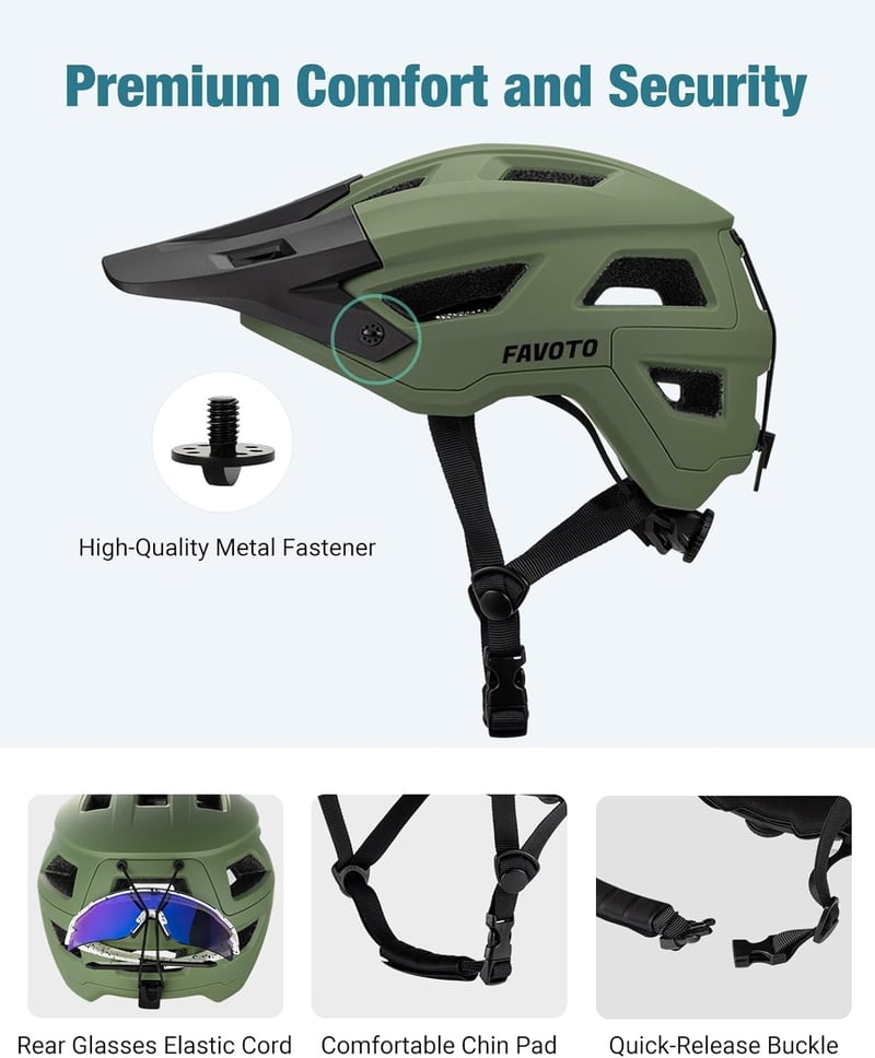 Favoto Mountain Bike Sisak Könnyű Vizorral - MTB Kerékpáros Sisak Férfiaknak és Nőknek - L(59-61cm), Army Green