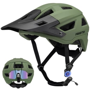 Cască de ciclism MTB Favoto cu vizieră, tehnologie ușoară Double Inmould, mărimea M (54-58 cm), verde militar, cască de protecție pentru bărbați și femei pentru bicicletă montană