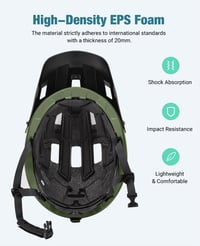 Cască de ciclism MTB Favoto cu vizieră, tehnologie ușoară Double Inmould, mărimea M (54-58 cm), verde militar, cască de protecție pentru bărbați și femei pentru bicicletă montană 5