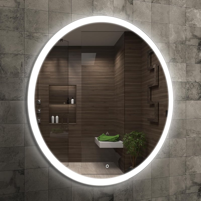 Home Glow Venti 50 cm Kerek Fürdőszobai LED Tükör Érintőkapcsolóval, Természetes Fehér Világítással, Üveg Kivitel