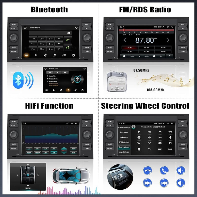 Ford Focus Android 13 autórádió 7" érintőképernyővel, CarPlay, 2+64GB, GPS, Bluetooth