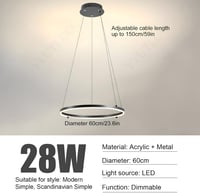 YYUTLUO Modern LED Gyűrű Csillár - 60 cm Fekete-Arany Fém-Akril Függőlámpa, 29W, 2500 Lumen, 2.4G Távirányítós Fényerőszabályzás, Nappali, H 2