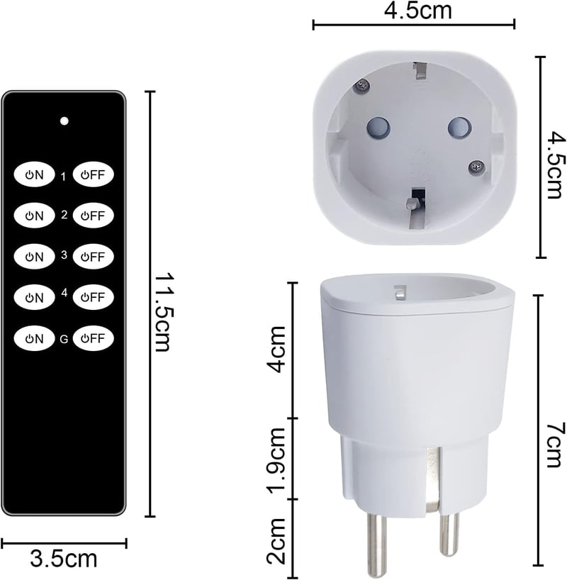 Sonsonai Távirányítós Konnektorok - 5 db, 2 Távirányító, 70m Hatótáv, 2300W