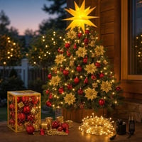 Božićni set za bor: žuta LED zvijezda + 32 mini kuglice + 10m lampica + 24 božićne zvijezde 1