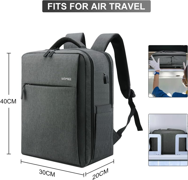 HOMIEE 15,6" Vízálló Üzleti Laptop Hátizsák USB Töltőporttal, Repülőgép Kézipoggyász Méretű