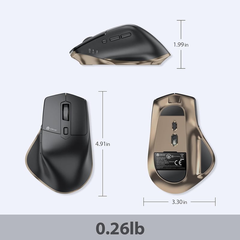 iClever Bluetooth egér, ergonomikus vezeték nélküli egér, újratölthető, 2400 DPI, 7 gomb, fekete