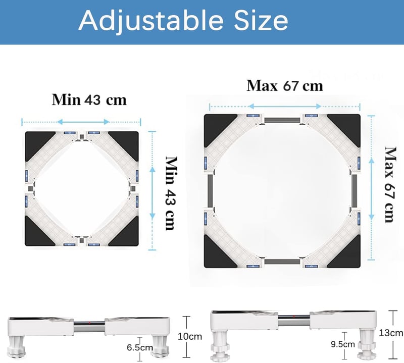 DEWEL Mosógép Alap 45-65cm Állítható Görgős Talapzat Mosógéphez Szárítógéphez - Höhe: 4cm