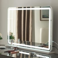Puselo Hollywood Sminkasztal Tükör LED Világítással, 3 Színhőmérséklettel, Érintésvezérléssel, USB Csatlakozóval és 10x Nagyítással, 80x55 cm 1