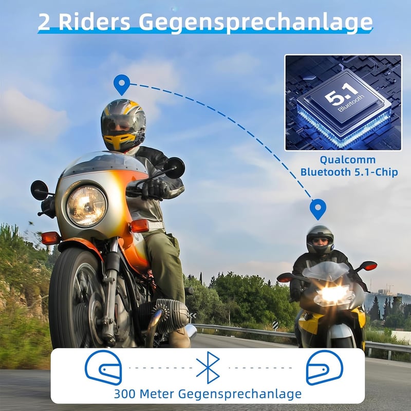 WAYXIN T2 Motoros Bluetooth Headset - 300m Hatótávolságú Sisak Kommunikációs Rendszer, Vízálló, Kihangosító Hívás, Hangvezérlés, 15 Órás Üze