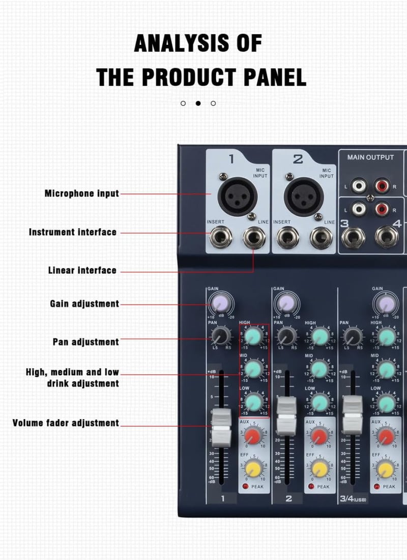 Weymic F7 Professzionális Keverőpult 7 Csatornával - USB Audio Interfész, Sztereó Hangszínszabályzó DJ, Színpad, Karaoke Használatra