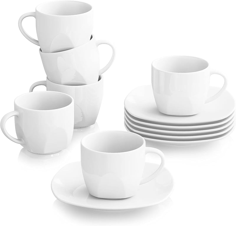 MALACASA Elisa 12 részes krémfehér porcelán kávéskészlet 6 személyre