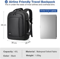 Lekespring 50L Repülős Hátizsák 17,3" Laptoptartóval és Rendszerezőkkel, Fekete 2