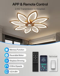 YUNLONG 90 cm Mennyezeti Ventilátor LED Világítással - Csendes DC Motor, Távirányítós, 6 Sebességes, Arany Színű, Hálószobába, Nappaliba 4