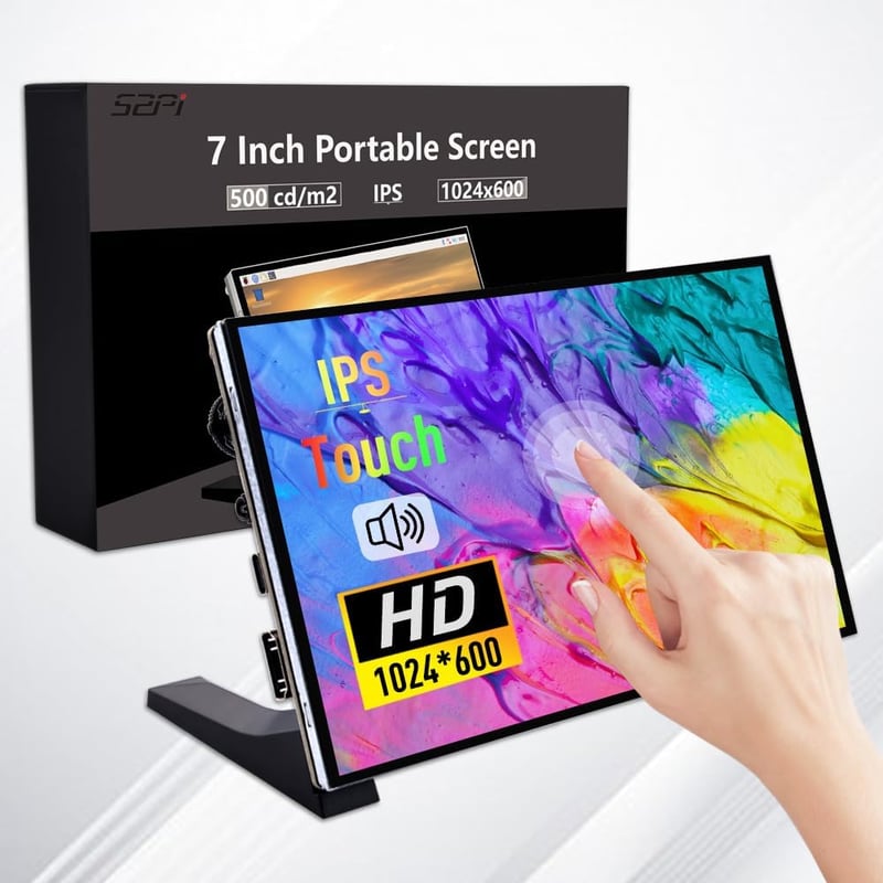 GeeekPi 7" Kapacitív Érintőképernyős Monitor Raspberry Pi-hoz - 1024x600 IPS LCD Kijelző Kettős Hangszóróval, HDMI Csatlakozással, Pi 5/4B/3