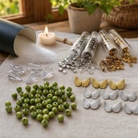 Kreativni set za izradu nakita: 5 koničnih perli + 468 staklenih perli + 80 drvenih perli + 1kg voska + 24 krila 1