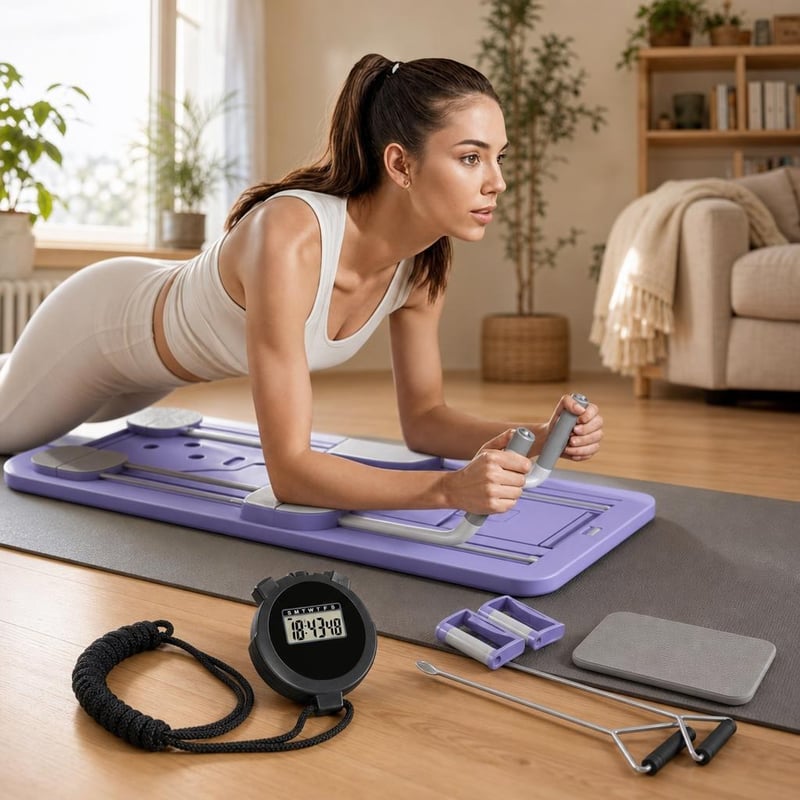 Pachet HIIT pentru antrenament: cronometru digital + placă fitness pliabilă + roată pentru abdomen
