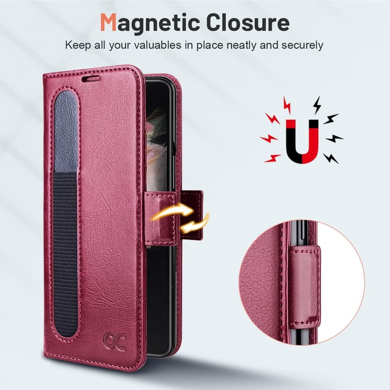Samsung Galaxy Z Fold 4 5G OCASE bőrtok S Pen tartóval, RFID védelemmel - Burgundi