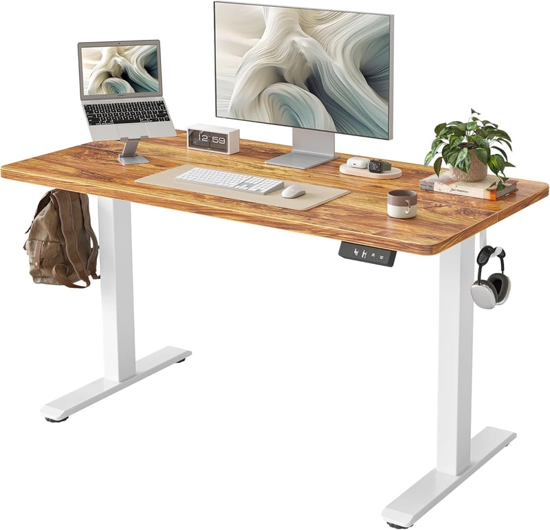 BEXEVUE Elektromos Íróasztal 120x60cm - Állítható Magasságú Álló-Ülő Számítógépasztal, 3 Memória Funkcióval, Ütközésgátlóval, Kábelrendezőve