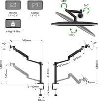 Viozon Monitor és Laptop Tartó Gázrugós Kar 17-32" Asztali Állvány - black 9