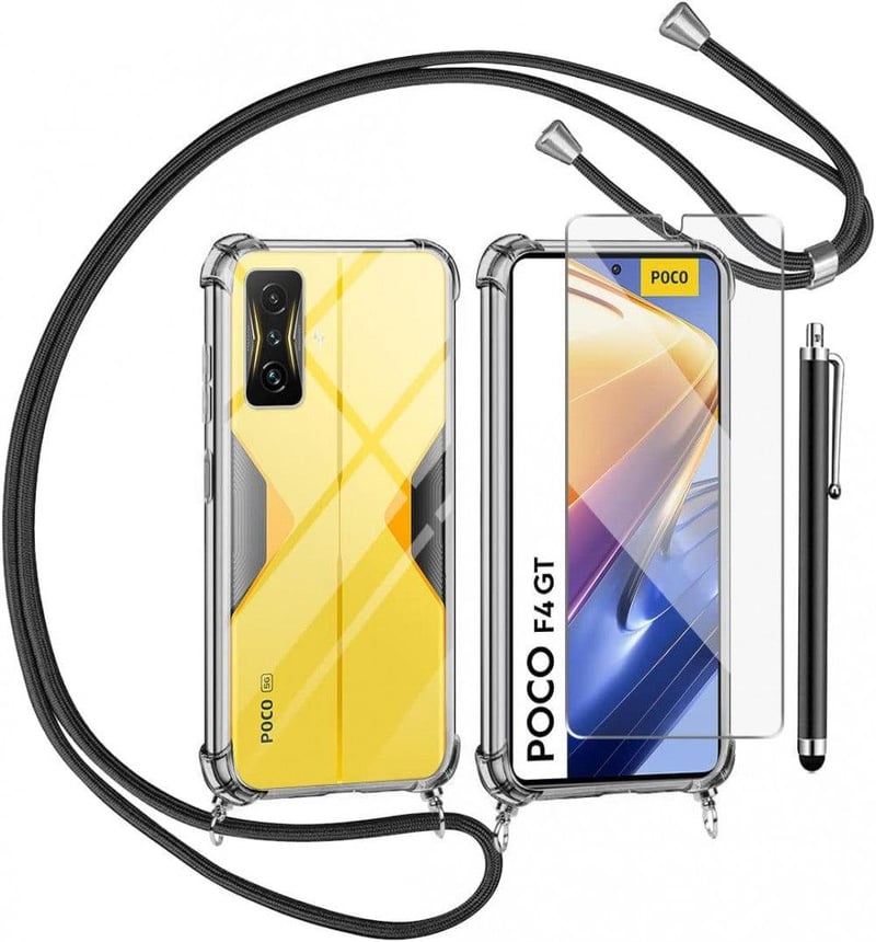 Xiaomi Poco F4 GT átlátszó szilikon tok fekete zsinórral és fóliával