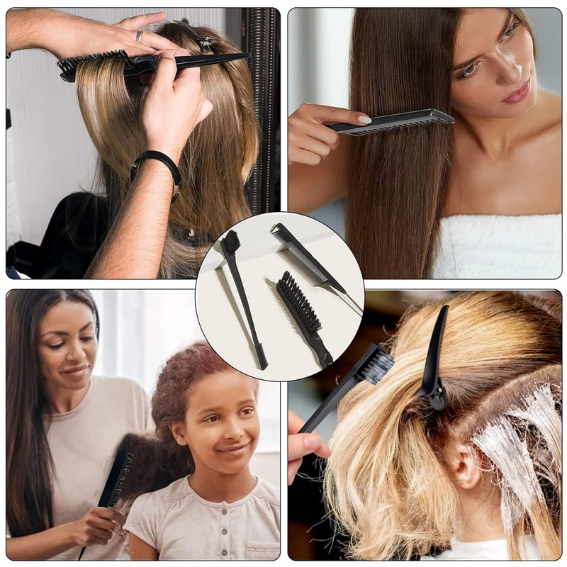 Set de 3 perii și piepteni de coafat pentru frizeri/coafori - negru