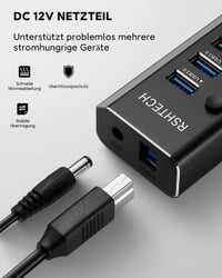 RSHTECH USB 3.0 Hub 10 Port Aktív Alumínium Elosztó 36W Tápegységgel 15