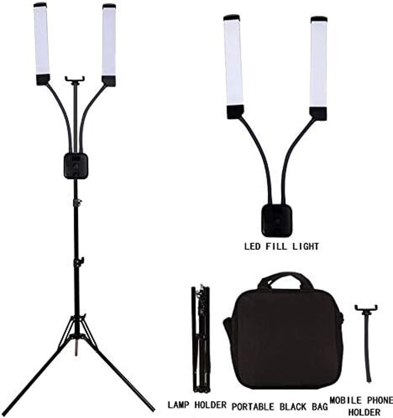 GSKAIWEN 50W Szabályozható LED Videó Lámpa Szett Állvánnyal és Hordtáskával - Smink, Szempilla, Tetoválás Fotózáshoz - 3000-6500K, CRI 90+