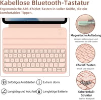 HOU Slim Bluetooth Billentyűzetes Tok iPad 10. és 11. Generációhoz - Műbőr Védőtok QWERTZ Kiosztással, Ergonomikus Állítható Tartóval, Rózsa 5