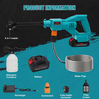 DriSubt 6 az 1-ben Akkumulátoros Magasnyomású Mosó, Makita 18V Kompatibilis, 2x3000mAh Akkuval és Töltővel, 35 Bar, Autó, Kert, Kerítés Tisz 5