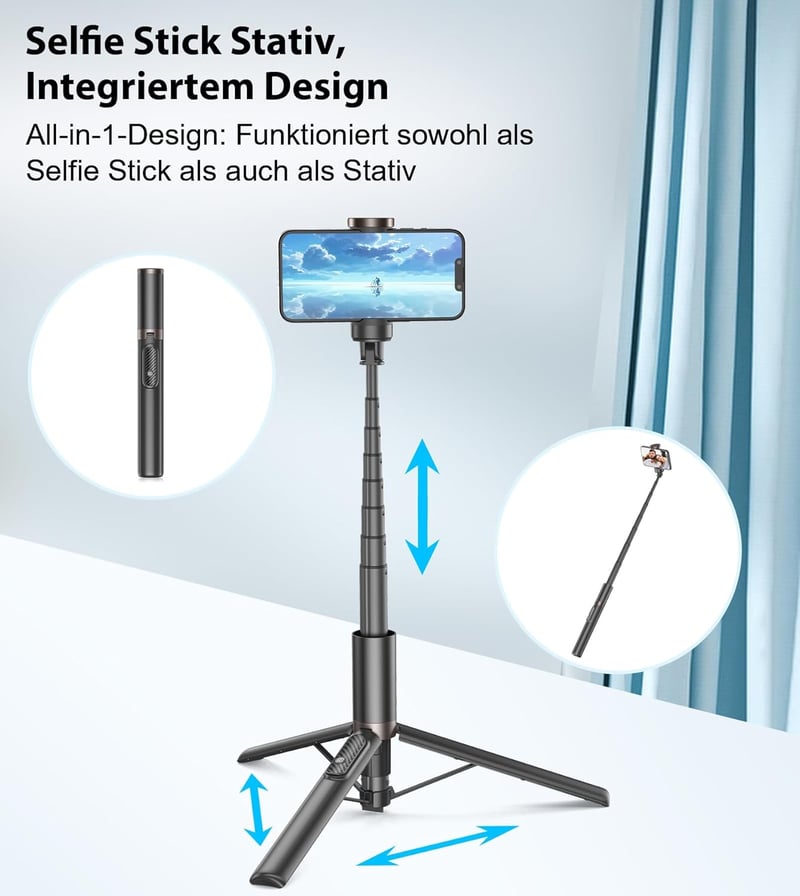 TONEOF 153cm-es Forgatható Szelfibot Állvánnyal, Távirányítóval - iPhone, Android Kompatibilis