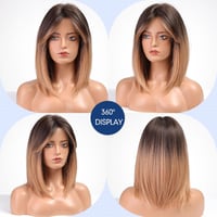 HAIRCUBE Női Paróka 40 cm Barna-Réz Szőke Hullámos Műhaj Frufruval - Függöny Frufrus Szintetikus Paróka Hétköznapi és Cosplay Használatra 4