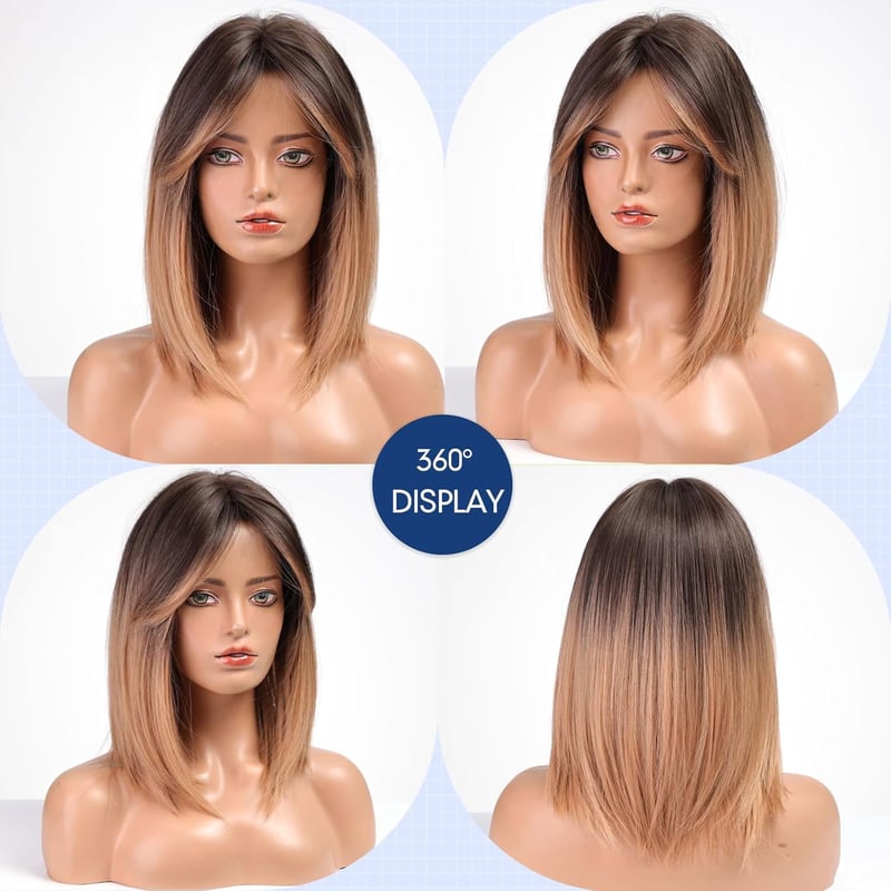 HAIRCUBE Női Paróka 40 cm Barna-Réz Szőke Hullámos Műhaj Frufruval - Függöny Frufrus Szintetikus Paróka Hétköznapi és Cosplay Használatra