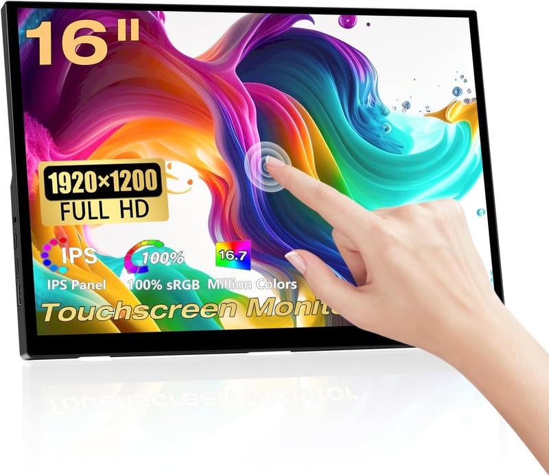 Pisichen 16" Hordozható Érintőképernyős Monitor, Full HD IPS, HDMI/USB-C