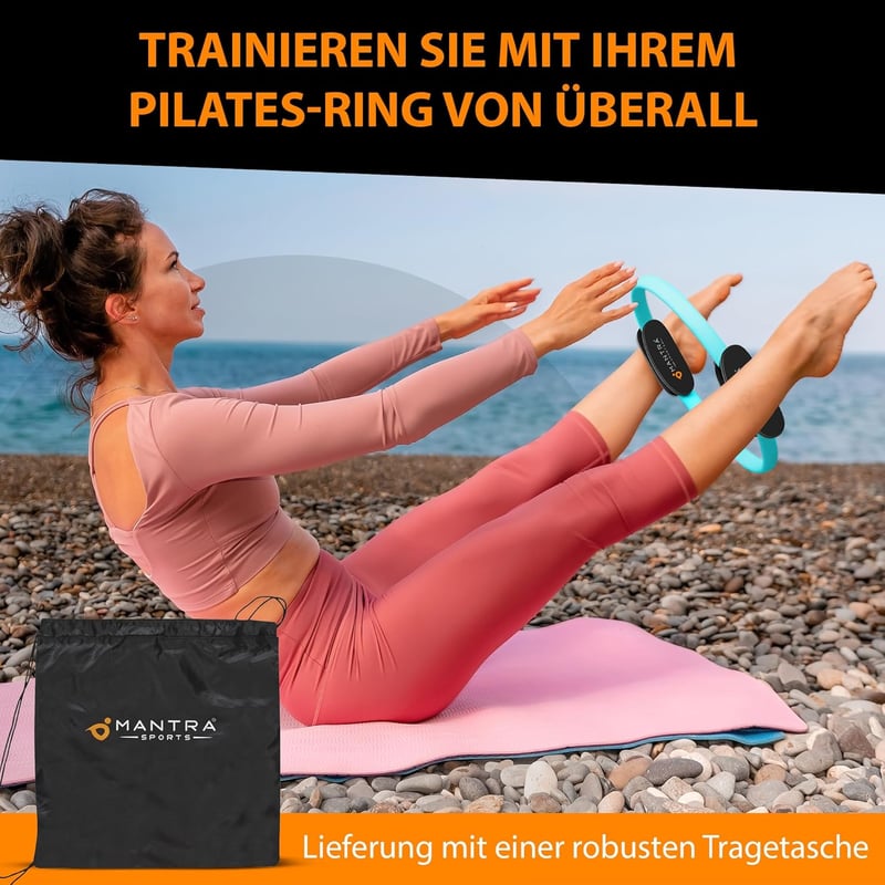 MANTRA SPORTS Pilates Gyűrű 33cm - Otthoni Fitness Eszköz Medence- és Combizom Erősítéshez - Türkiz Edzőgyűrű Férfiaknak és Nőknek Hordozhat