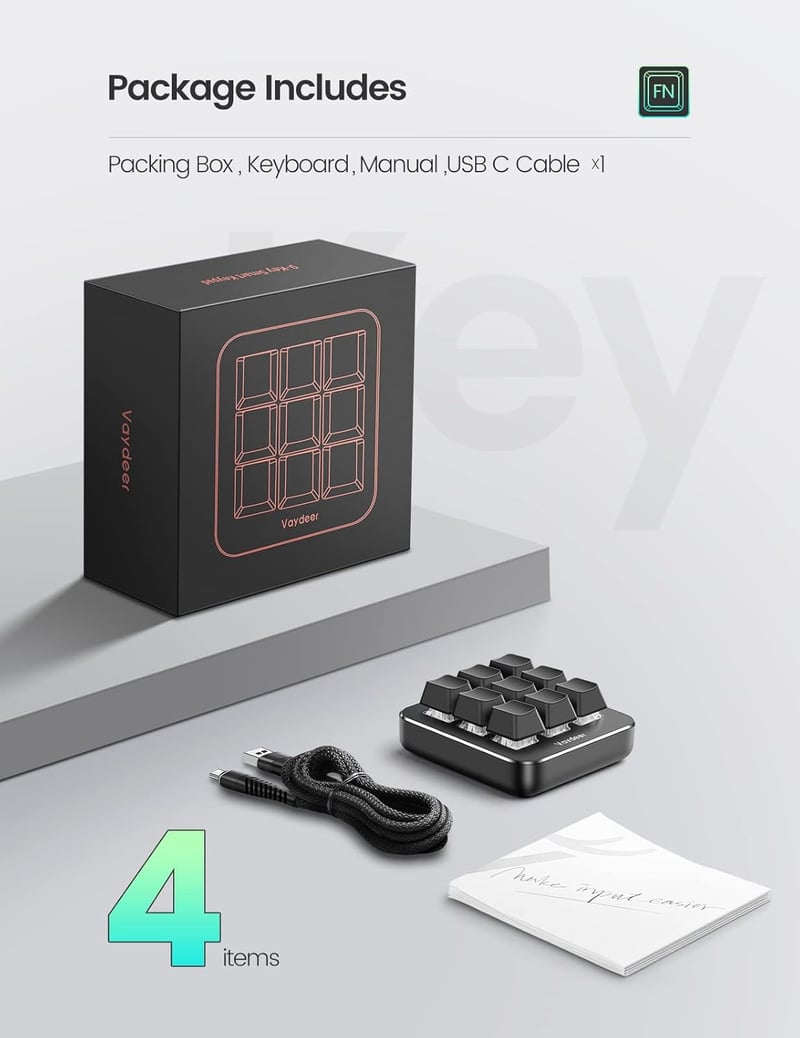 VAYDEER Makró Billentyűzet - Programozható Mini Mechanikus Gamer Keyboard 9 Egyedi Gombbal, 6 Funkcióréteggel, Windows és MacOS Kompatibilit