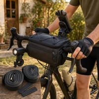 Set za biciklističke ture: držač svjetla + 2 zračnice + torbica + boca 500ml + držač mobitela + rukavice 1