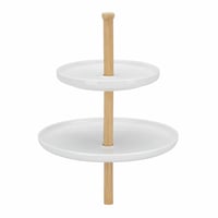 Suport pentru tort Relaxdays cu 3 niveluri, din bambus și ceramică, pentru prăjituri și fructe, 30 x 36 cm — Fără platou de lemn (stare: vezi imaginea a 2-a) 1