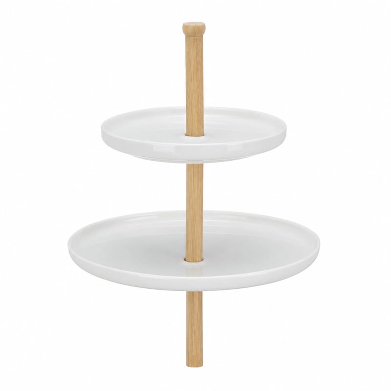 Suport pentru tort Relaxdays cu 3 niveluri, din bambus și ceramică, pentru prăjituri și fructe, 30 x 36 cm — Fără platou de lemn (stare: vezi imaginea a 2-a)