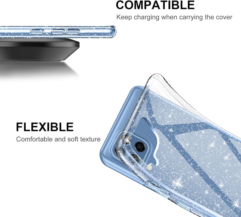 Samsung Galaxy M32 Átlátszó Csillámos Tok Kameravédővel