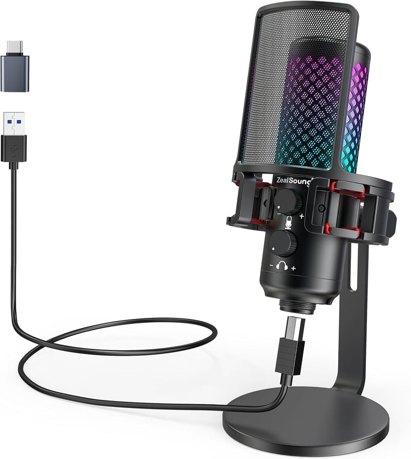 ZealSound RGB USB Gamer Mikrofon PC-hez és Telefonhoz - Streaming és Podcast Felvételekhez