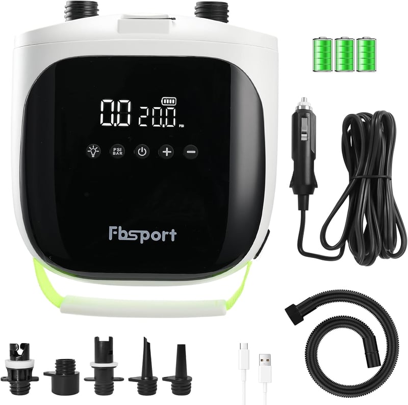 FBSPORT 20 PSI elektromos pumpa akkumulátorral SUP paddleboard kajak felfújáshoz