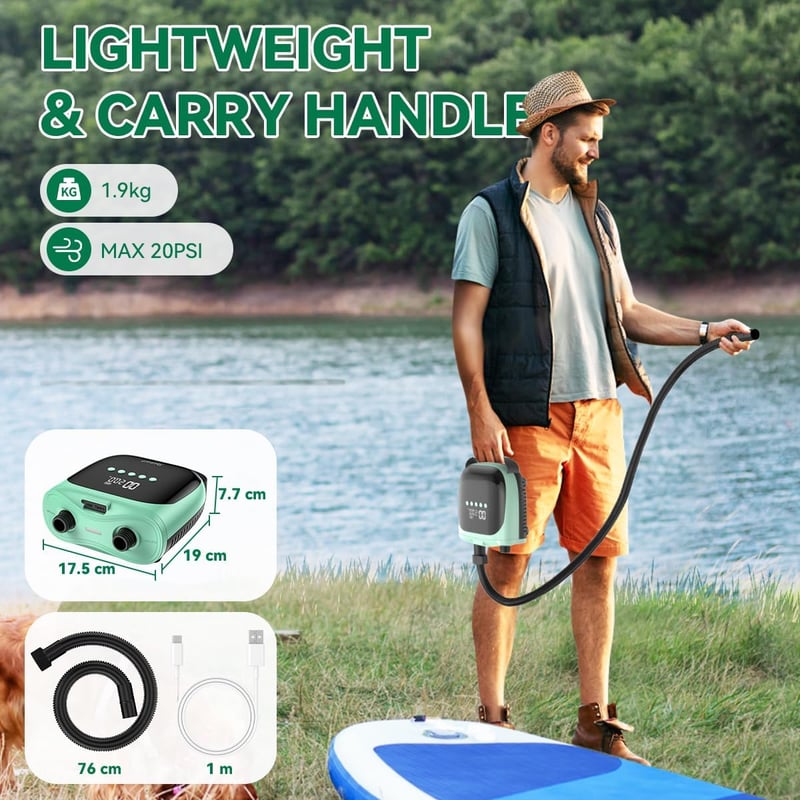FBSPORT 20 PSI elektromos pumpa SUP paddleboard kajak felfújáshoz LCD kijelzővel