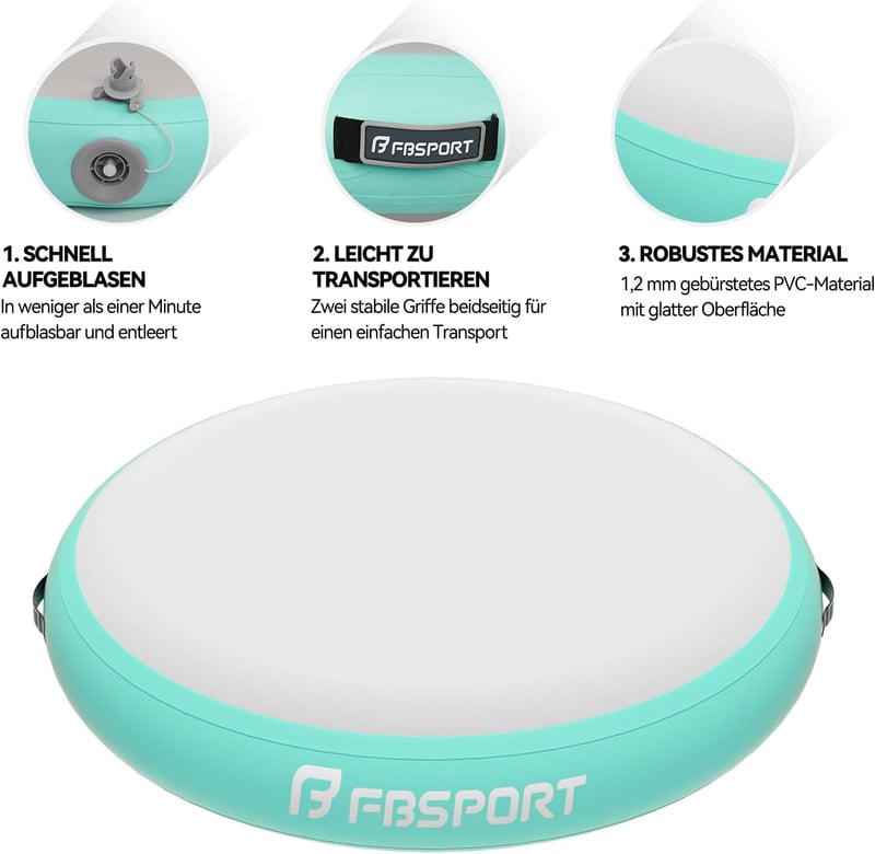 FBSPORT Airspot Felfújható Tornaszőnyeg Gimnasztikai Edzőpad Pumpával - 100 * 20 cm, Mint green
