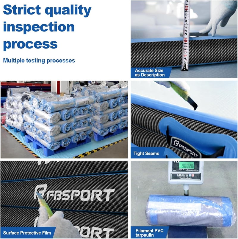 FBSPORT Airtrack Tornaszőnyeg 10-20cm Vastag Légugrálópad Tornához Otthonra - 300 x 100 x 10 cm, Black Blue