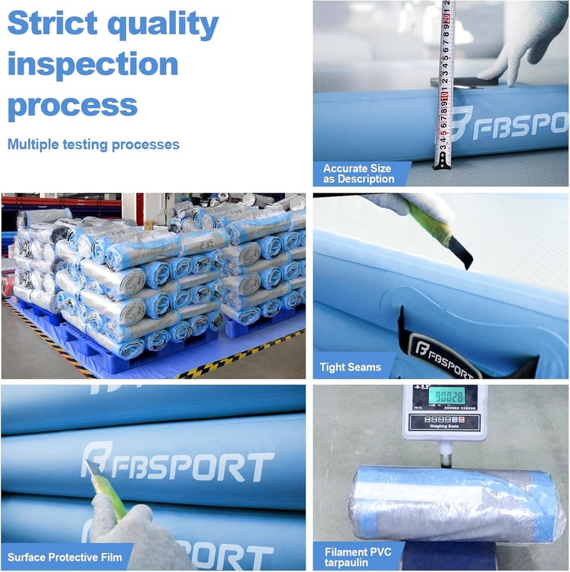 FBSPORT Airtrack Tornaszőnyeg 20 cm Vastag 4m hosszú , Felfújható Edzőmatrac Pumpával és Hordtáskával, Vízálló PVC Tornamatrac Otthoni Edzéshez