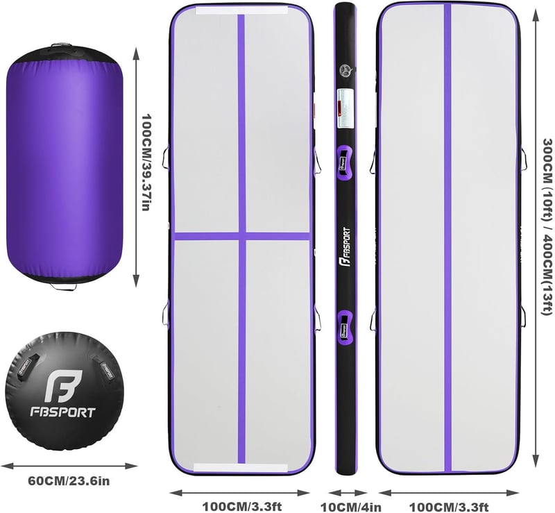 FBSPORT Airtrack Tornaszőnyeg 4m x 100cm x 10cm  Légpumpával és Tekerccsel