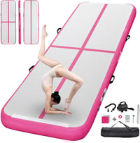 FBSPORT Airtrack Tornaszőnyeg 600x100x20 cm - Felfújható Vastag Edzőmatrac Pumpával és Hordtáskával - Rózsaszín PVC Tornamatrac Jógához, Ott 1