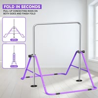 FBSPORT Állítható Magasságú Gyermek Tornagerenda - Összecsukható Lila Tornaállvány Beltéri és Kültéri Edzéshez, Otthoni Tornagyakorláshoz - Purple 5